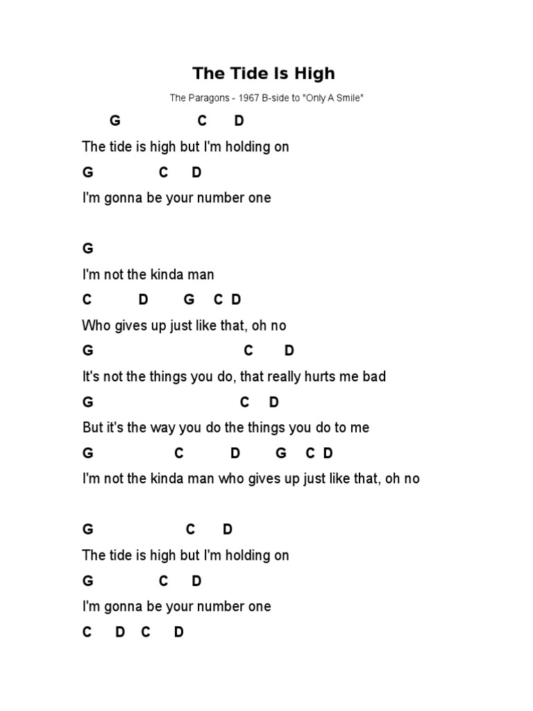 The Tide Is High - Lyrics & Chords - The Paragons
